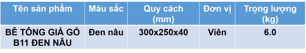 Quy cách Bê tông giả gỗ B11 Đen nâu