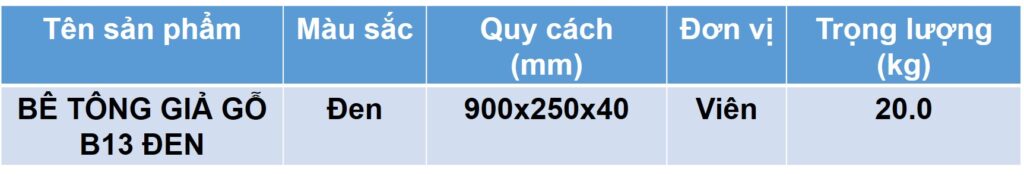 Quy cách Bê tông giả gỗ B13 Đen