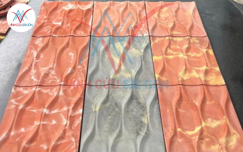 Gạch 3D ốp tường trang trí phòng khách nhà phố