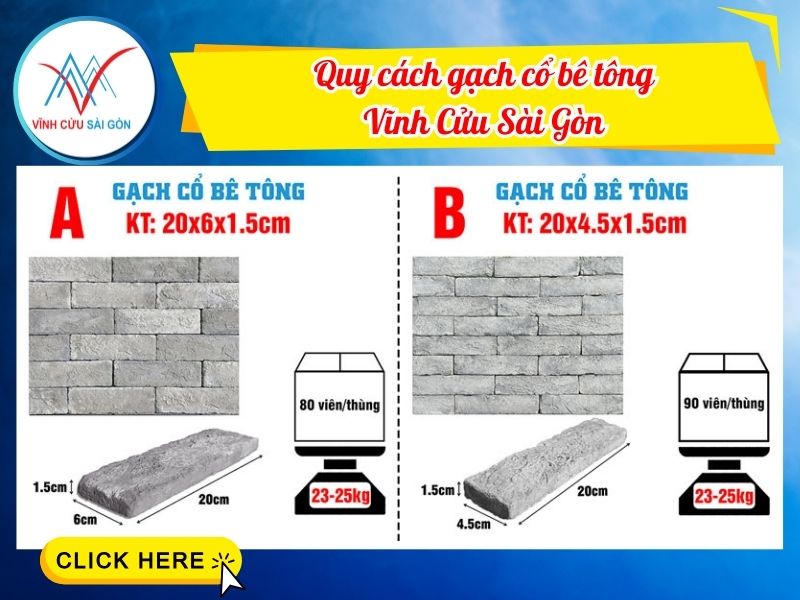 Quy cách gạch cổ bê tông Vĩnh Cửu Sài Gòn
