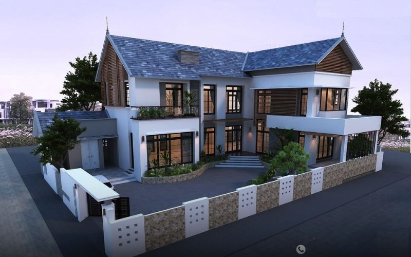 Mẫu nhà vườn 100m2 chữ L
