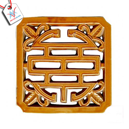 Gạch thông gió chữ thọ men vàng da lươn cổ VCSG-TG-TV30 (30x30x3 cm)