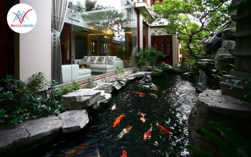 Biệt thự sân vườn 1 tầng có hồ cá