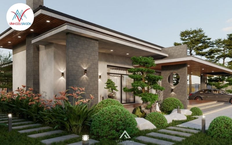Mẫu nhà vườn 150m2 kết hợp hồ cá, tiểu cảnh
