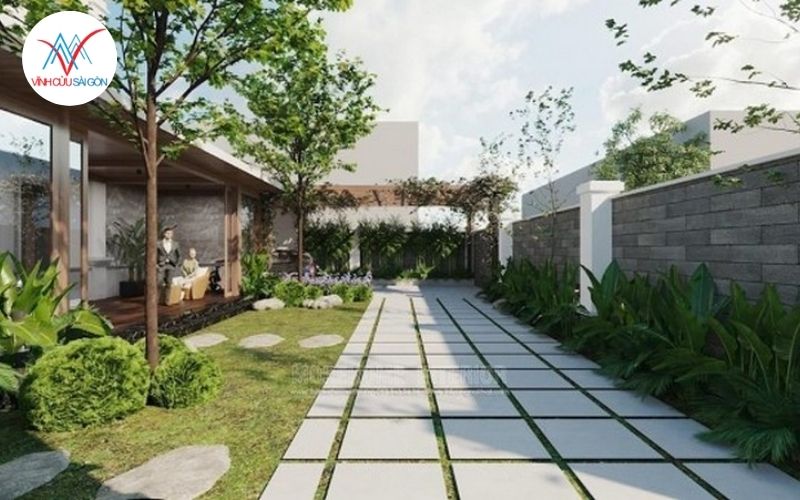 Ban công sử dụng gạch trồng cỏ xanh mát tự nhiên