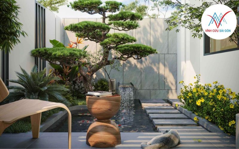Sân vườn 30m2 thiết kế lối đi bằng đá tự nhiên