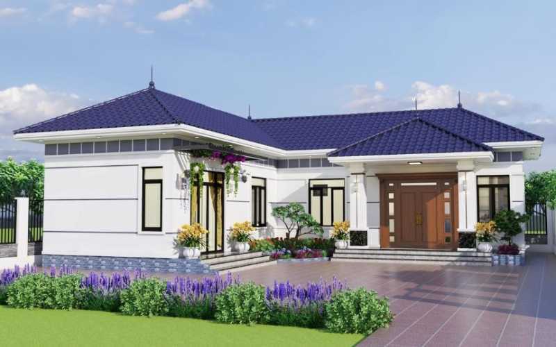 Mẫu biệt thự nhà vườn 1 tầng chữ L tối ưu diện tích