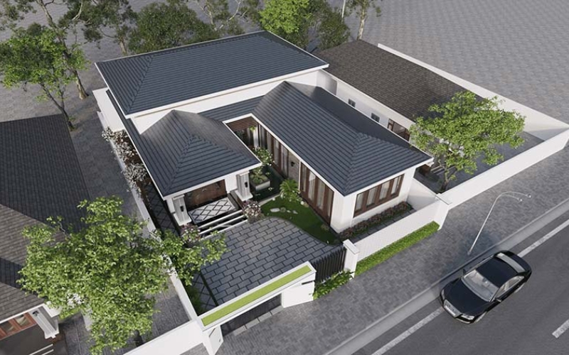 Mẫu biệt thự nhà vườn 1 tầng chữ U
