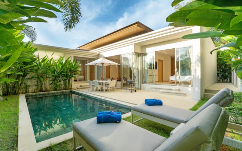 Mẫu biệt thự nhà vườn 1 tầng có hồ bơi nghỉ dưỡng cao cấp