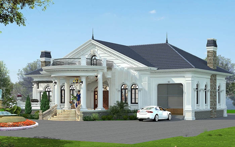 Mẫu biệt thự nhà vườn 1 tầng kiểu châu Âu