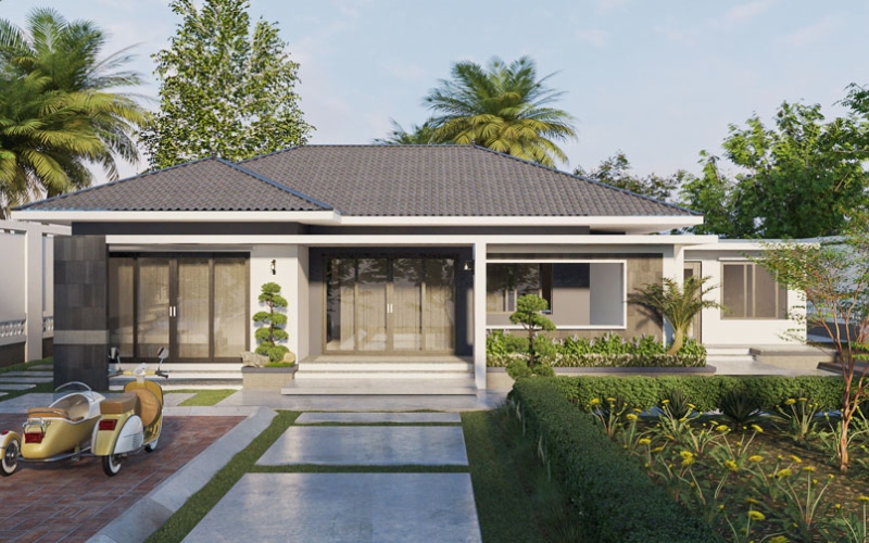 Mẫu biệt thự nhà vườn 1 tầng mái Nhật tinh tế
