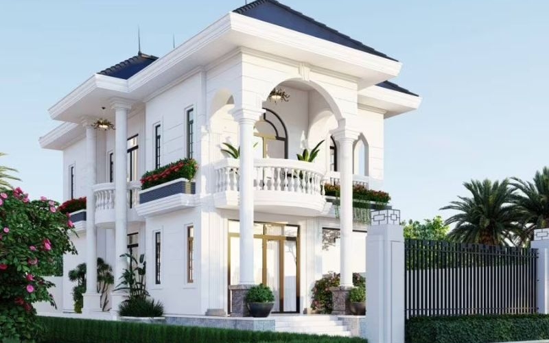 Mẫu biệt thự nhà vườn kiểu Mỹ 2 tầng
