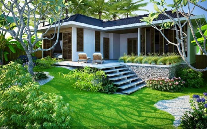 Mẫu biệt thự nhà vườn kiểu Mỹ mái dốc