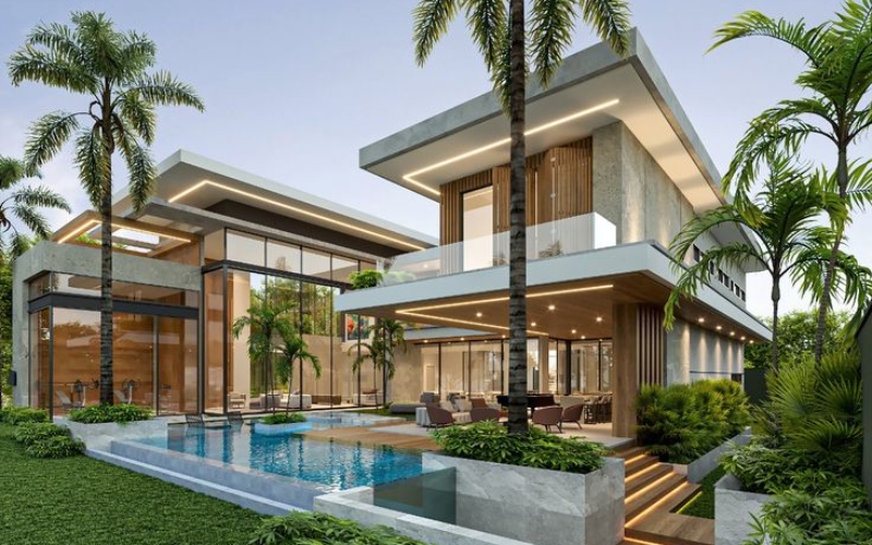 Mẫu biệt thự nhà vườn kiểu mỹ có hồ bơi